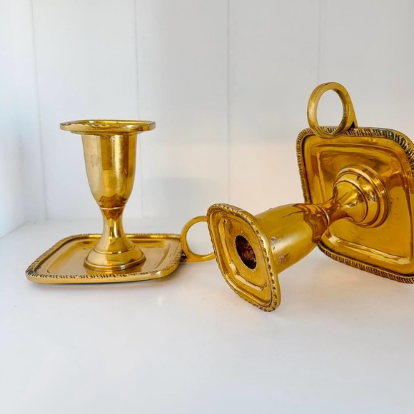 Antique Brass Candlestick Holders - Picture 2 of 2